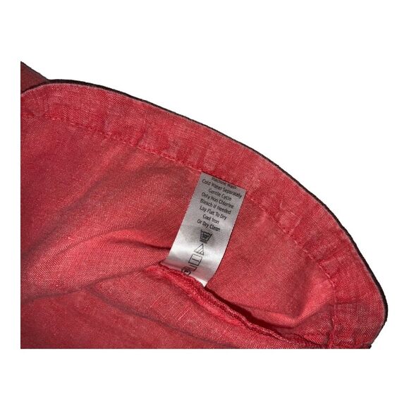 Karyn Seo Eva V-Neck 3/4 Sleeve Embroidered Coral Linen Shift Dress SZ MED. - Picture 10 of 13